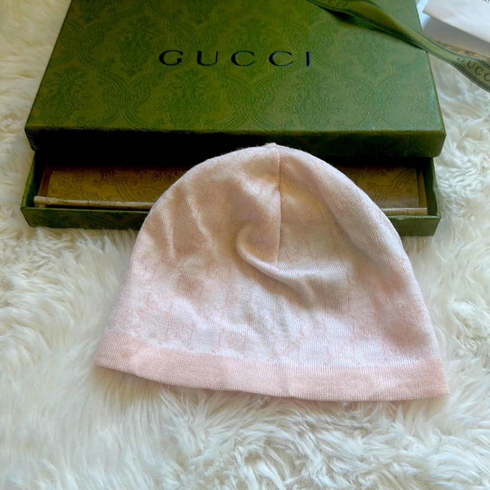 GUCCI trendy pink baby beanie  winter hat! Size 6-12 months